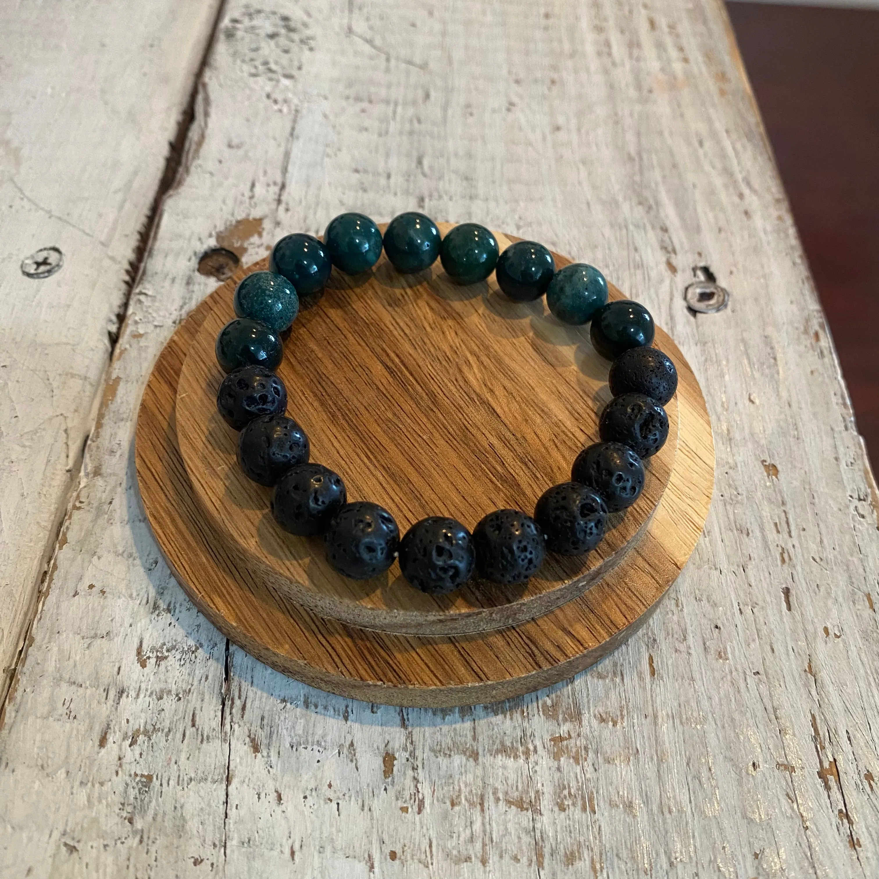 moss agate & lava stone semi-precious stone bracelet