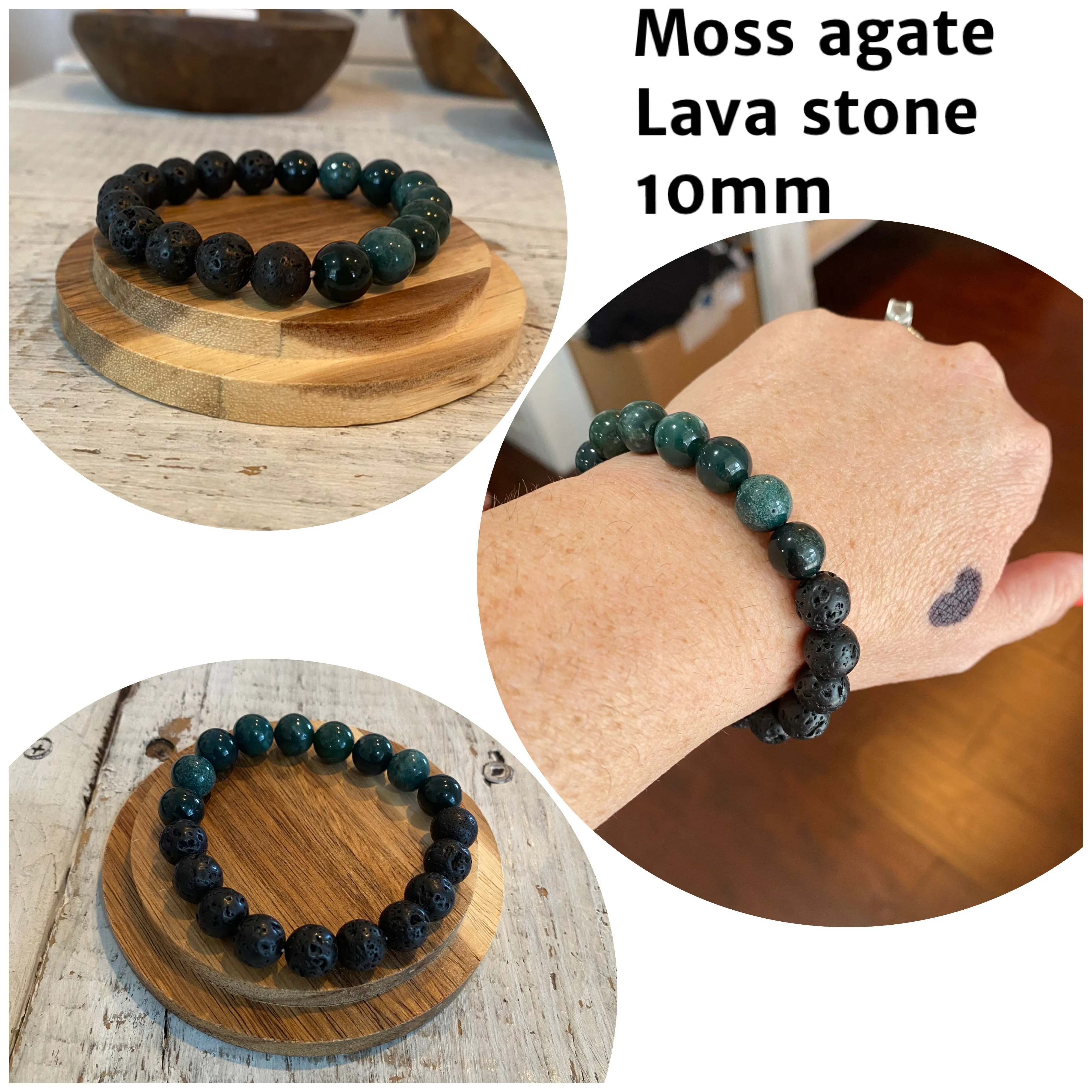 moss agate & lava stone semi-precious stone bracelet