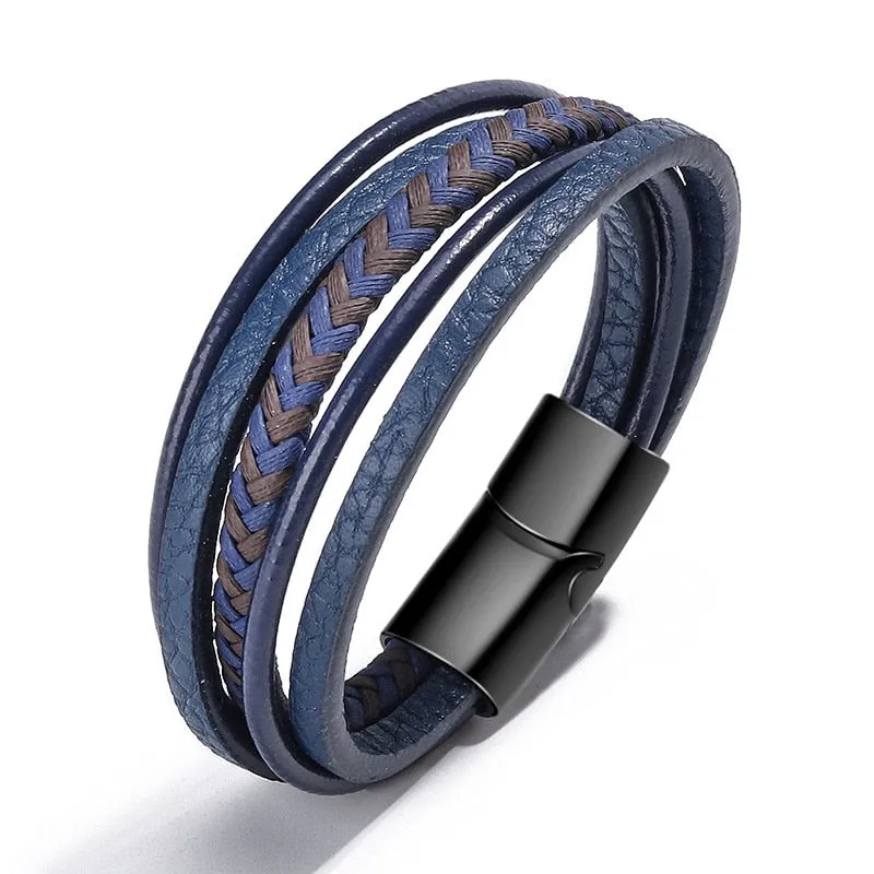 Multilayer Braided Rope Leather Charm Bracelets For Men