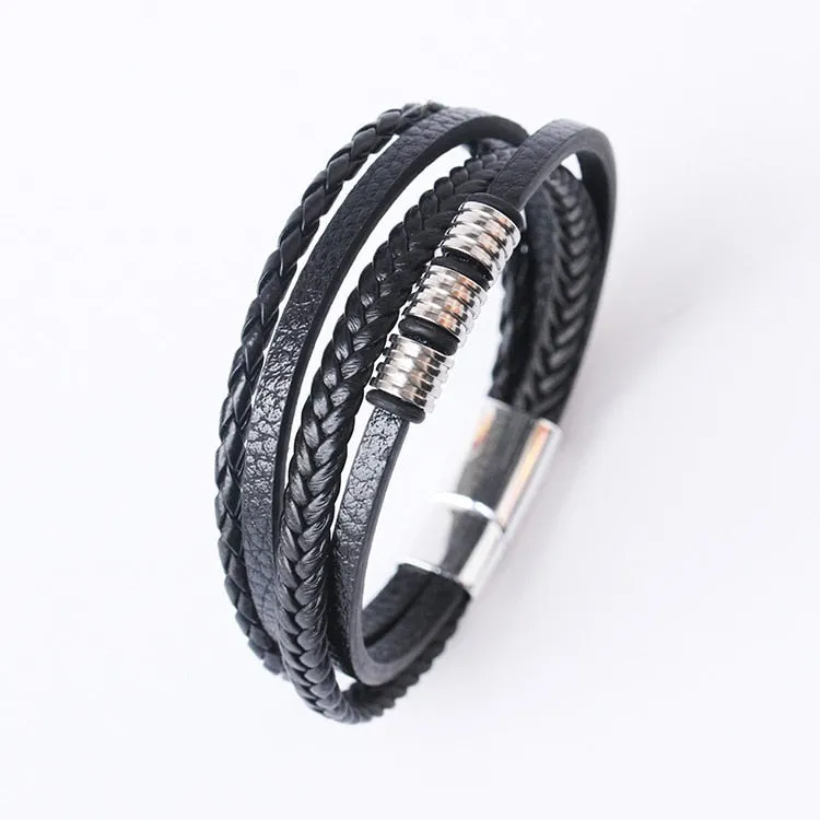 Multilayer Braided Rope Leather Charm Bracelets For Men