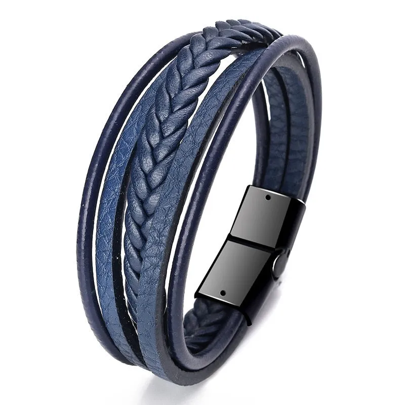 Multilayer Braided Rope Leather Charm Bracelets For Men