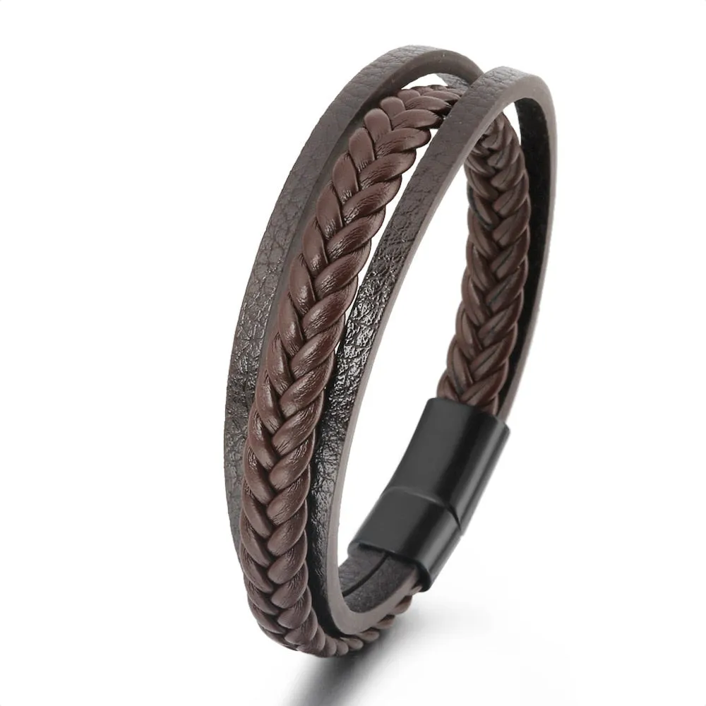 Multilayer Braided Rope Leather Charm Bracelets For Men