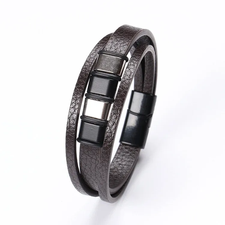 Multilayer Braided Rope Leather Charm Bracelets For Men