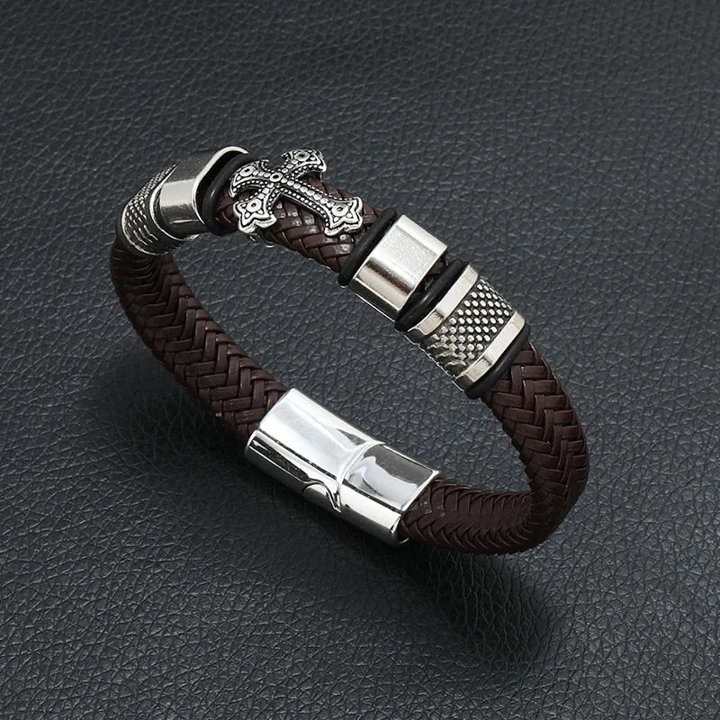 Multilayer Braided Rope Leather Charm Bracelets For Men