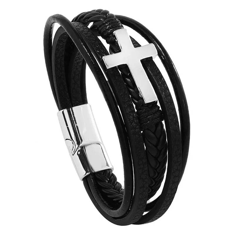 Multilayer Braided Rope Leather Charm Bracelets For Men