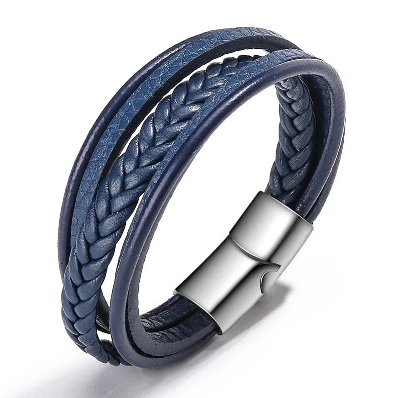 Multilayer Braided Rope Leather Charm Bracelets For Men