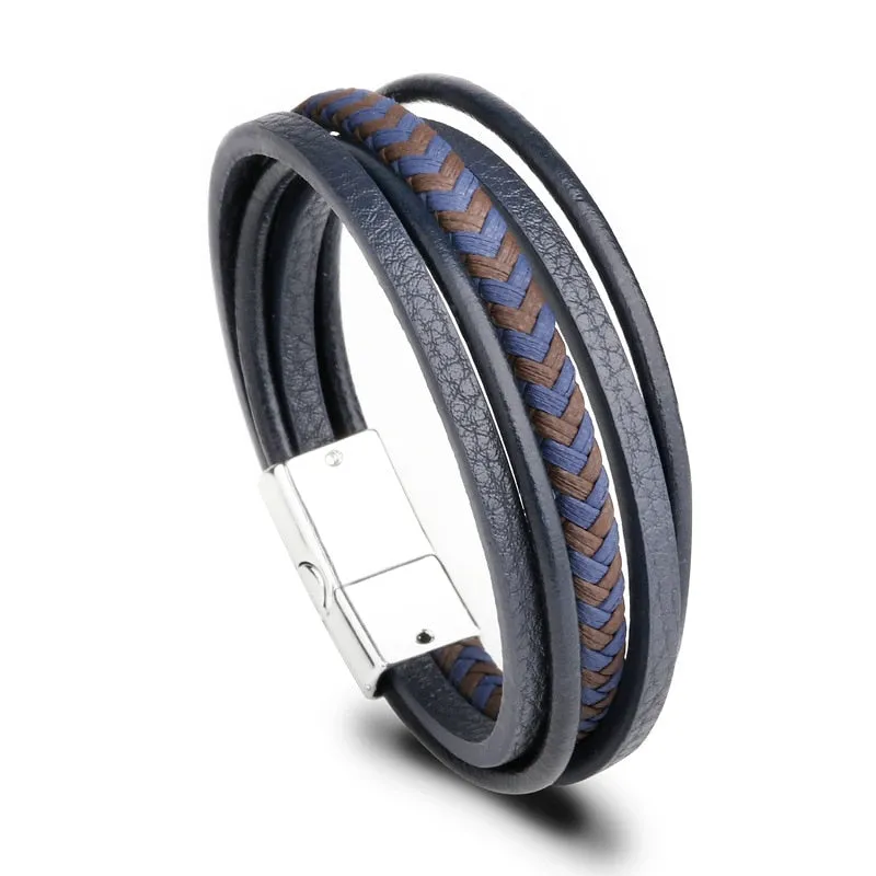 Multilayer Braided Rope Leather Charm Bracelets For Men