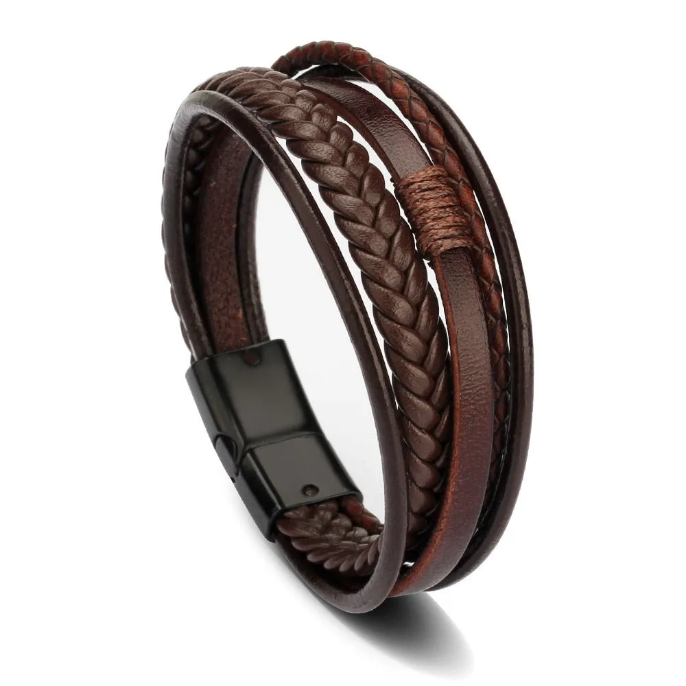 Multilayer Braided Rope Leather Charm Bracelets For Men