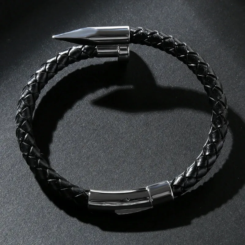 Nail leather men bracelet