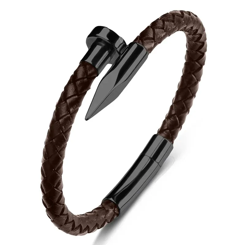 Nail leather men bracelet