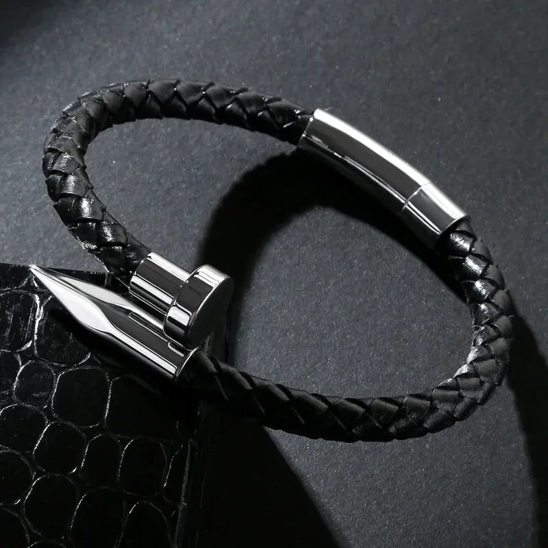 Nail leather men bracelet