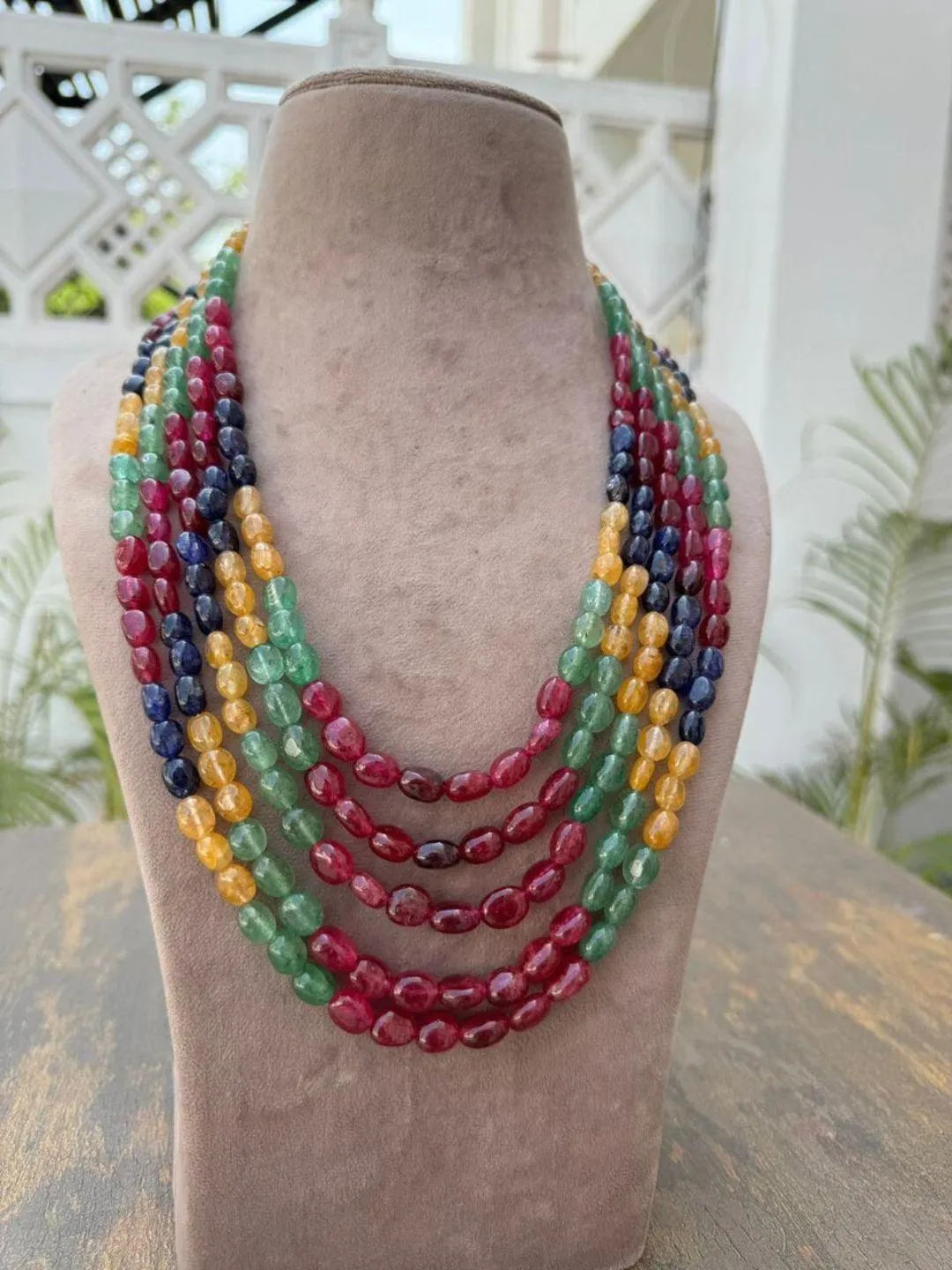 Natural Multi Precious Sapphire Gemstone Beads Necklace