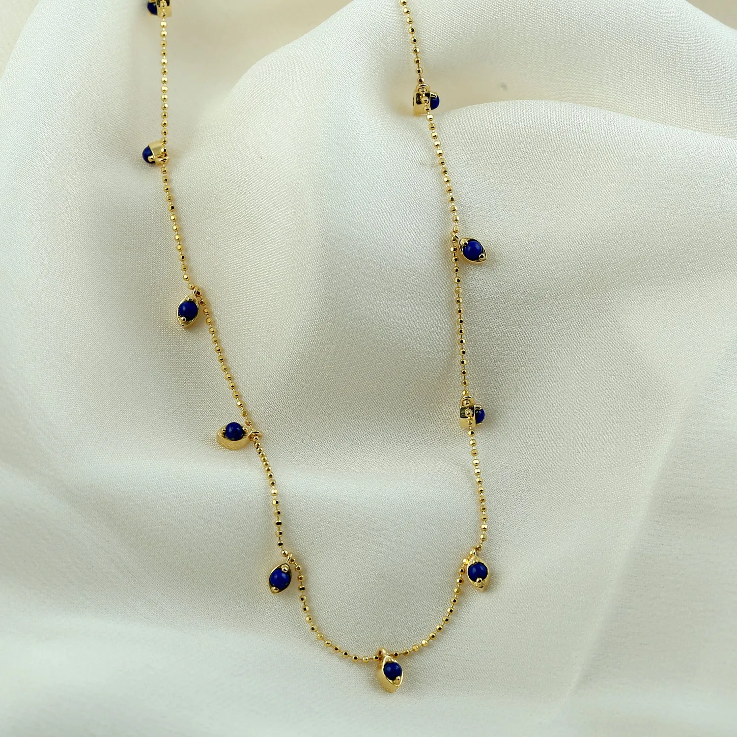 Natural Sapphire 18k Yellow Gold Handmade Dainty Necklace For Women