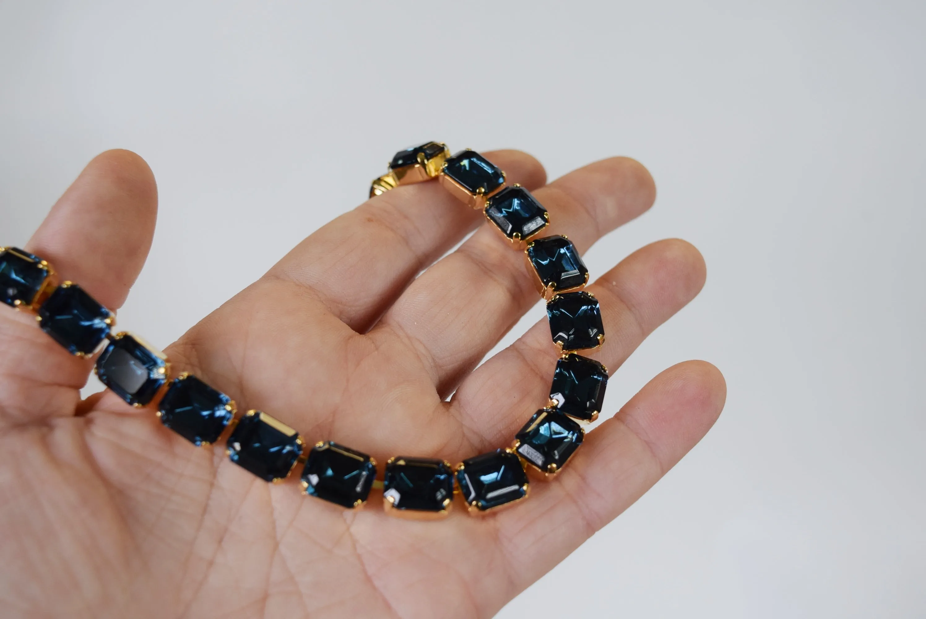 Navy Blue Swarovski Crystal Collet Necklace - Small Octagon