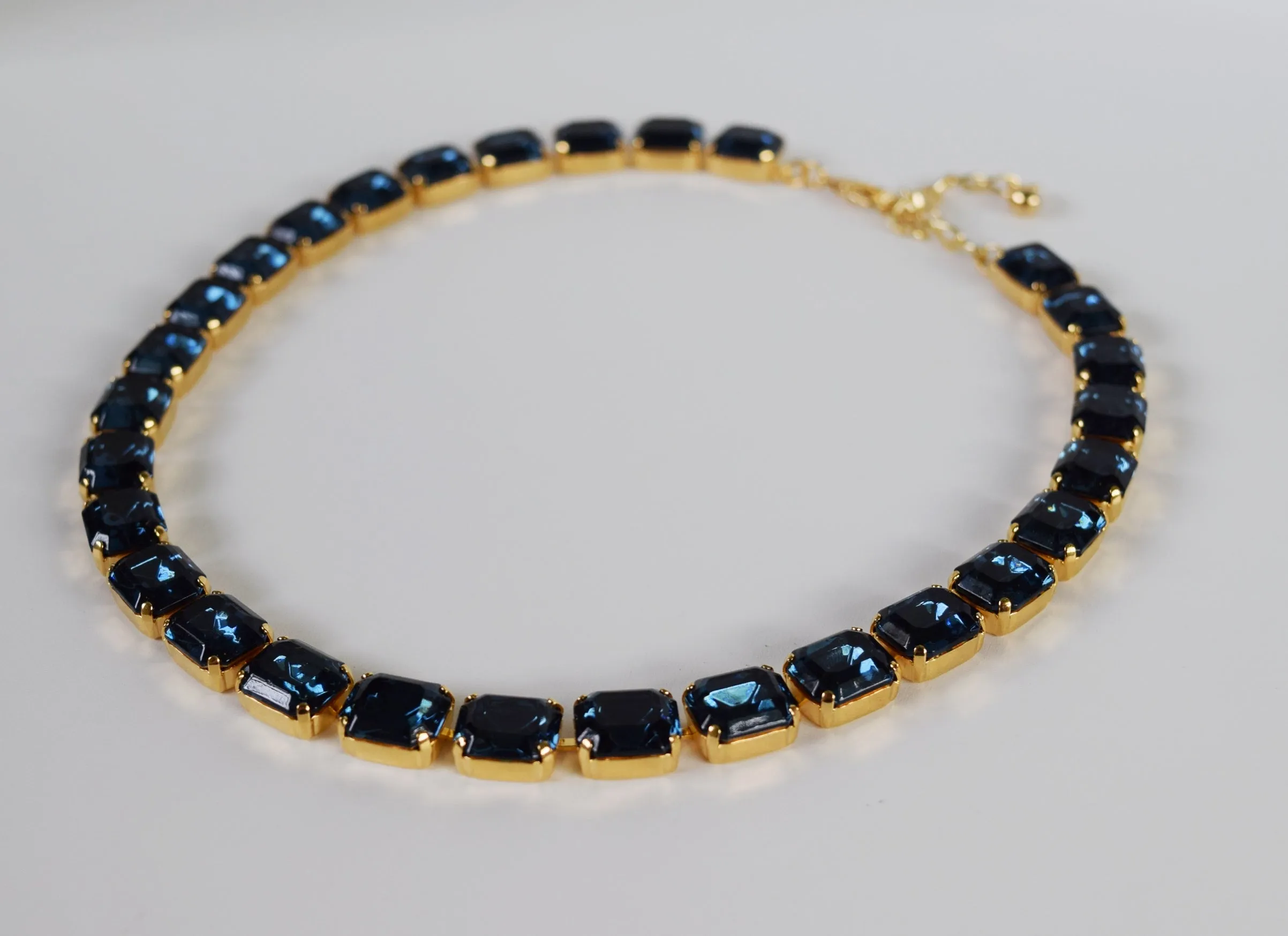 Navy Blue Swarovski Crystal Collet Necklace - Small Octagon