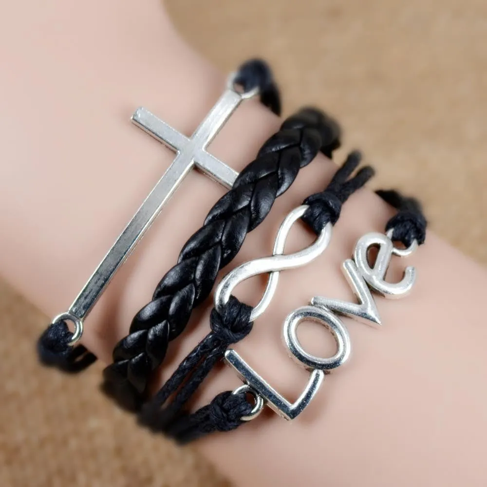 New Leather Charm Bracelet Braid Multilayer Bracelet Infinity Anchor Rudder Bracelet Europe Life Tree Bracelets Bangle