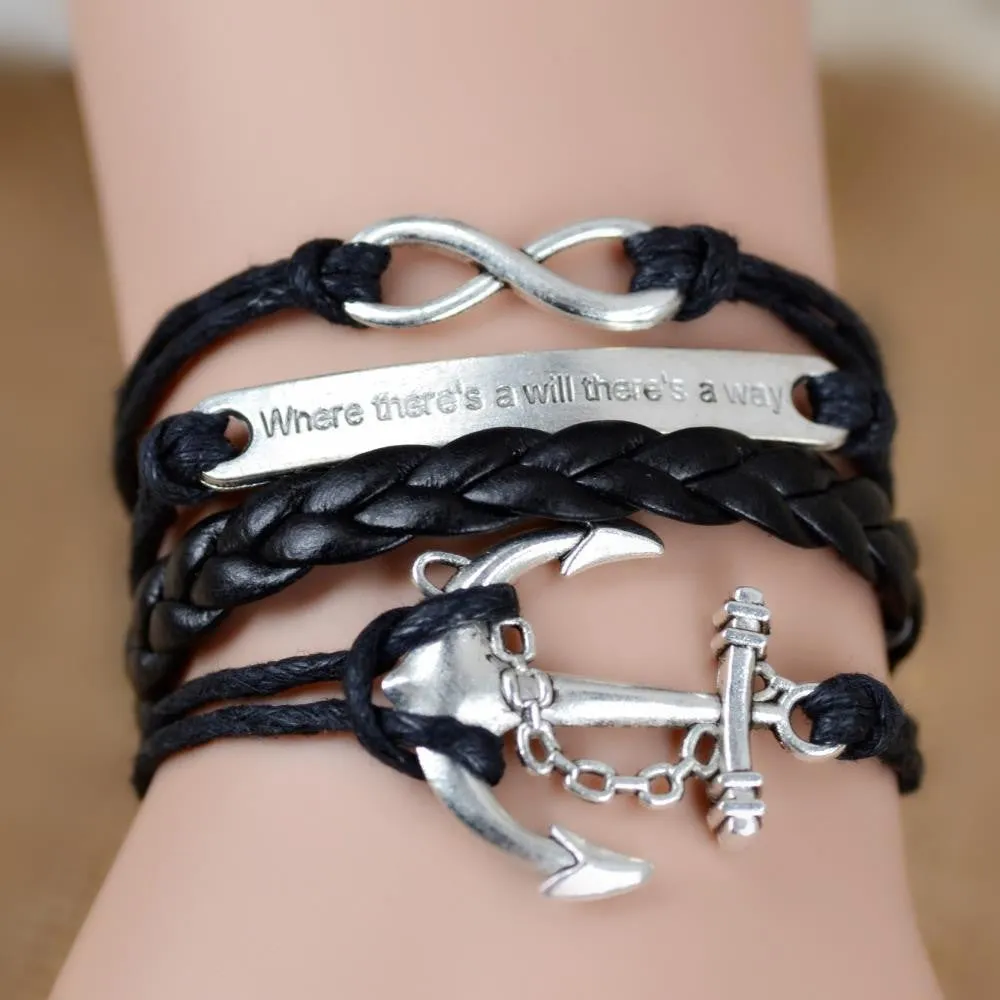 New Leather Charm Bracelet Braid Multilayer Bracelet Infinity Anchor Rudder Bracelet Europe Life Tree Bracelets Bangle