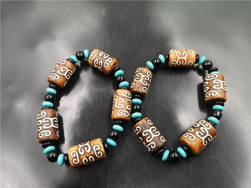 New Tibetan Retro Pattern Beads Agate Barrel Beads Bracelet Tibetan Old Agate Bracelets