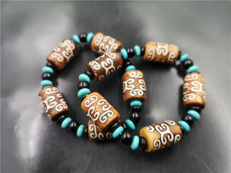 New Tibetan Retro Pattern Beads Agate Barrel Beads Bracelet Tibetan Old Agate Bracelets