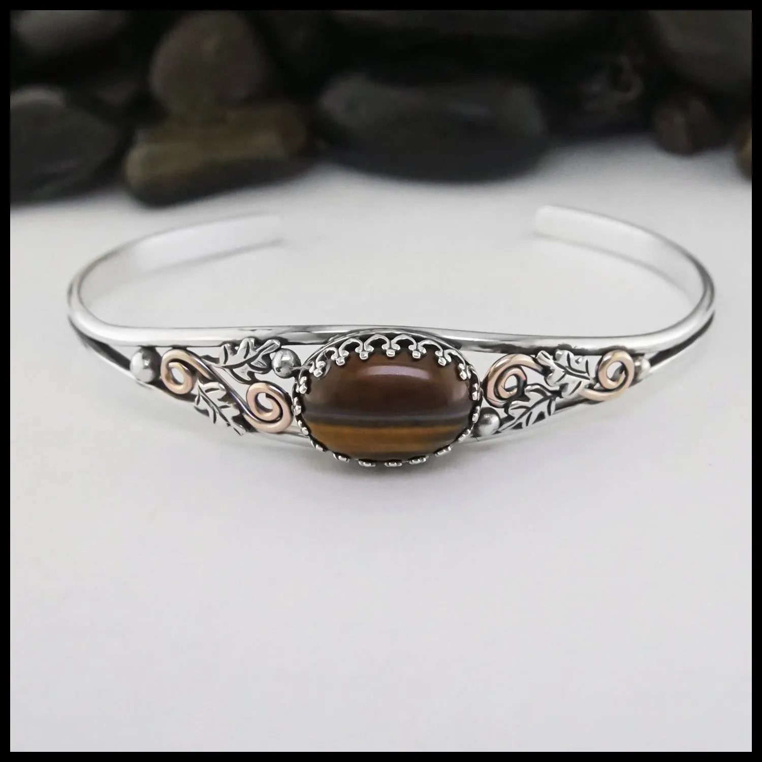 Oak Leaf Cuff Bracelet with Tigers Eye