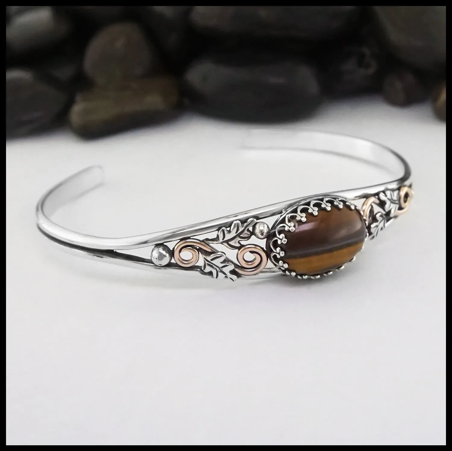 Oak Leaf Cuff Bracelet with Tigers Eye