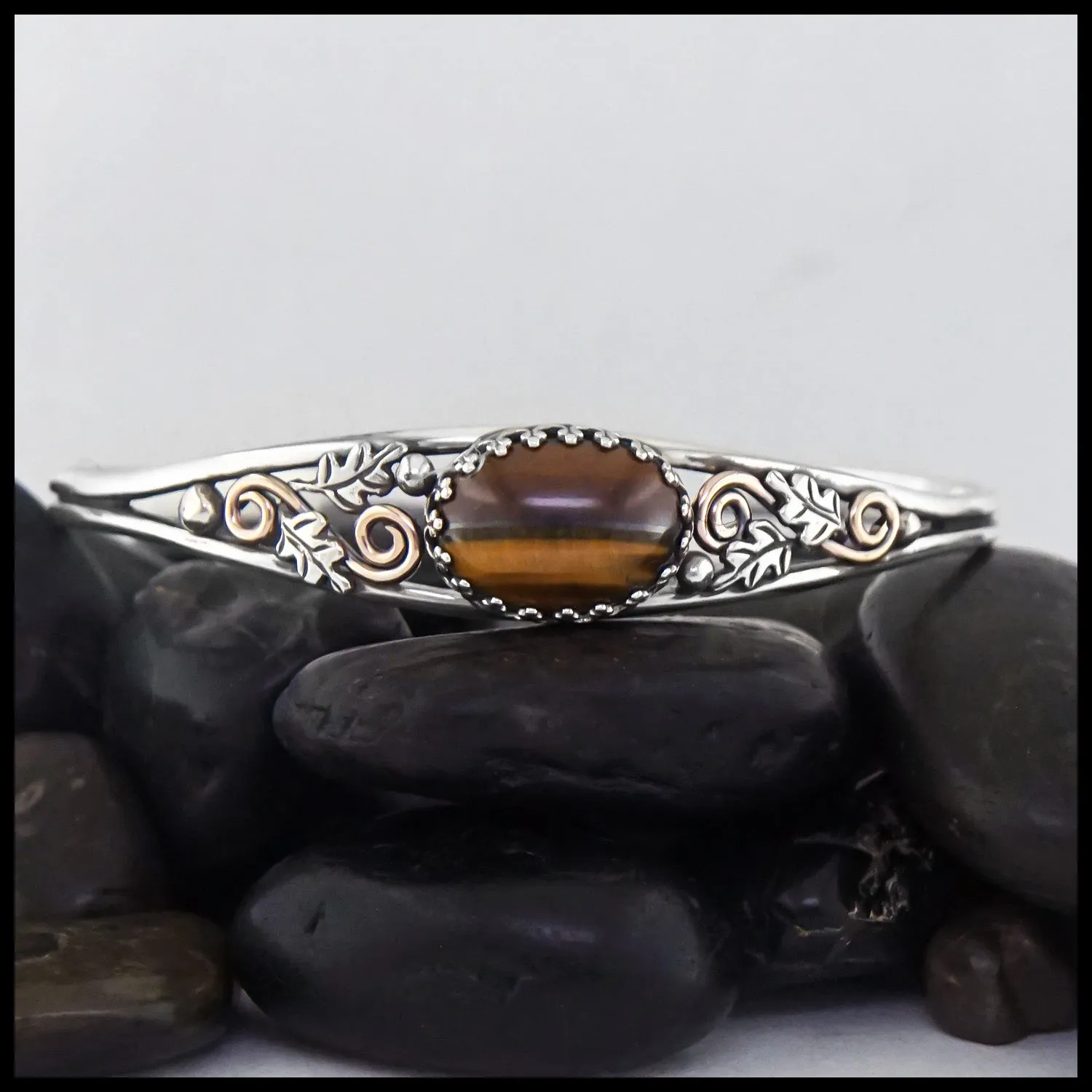 Oak Leaf Cuff Bracelet with Tigers Eye