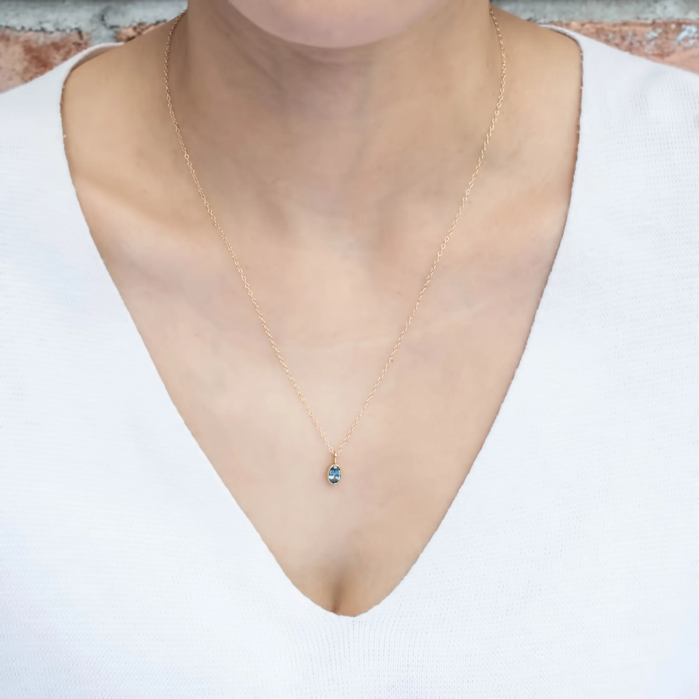 Ocean Blue Montana Sapphire Bezel Set Charm Necklace (One of a kind)