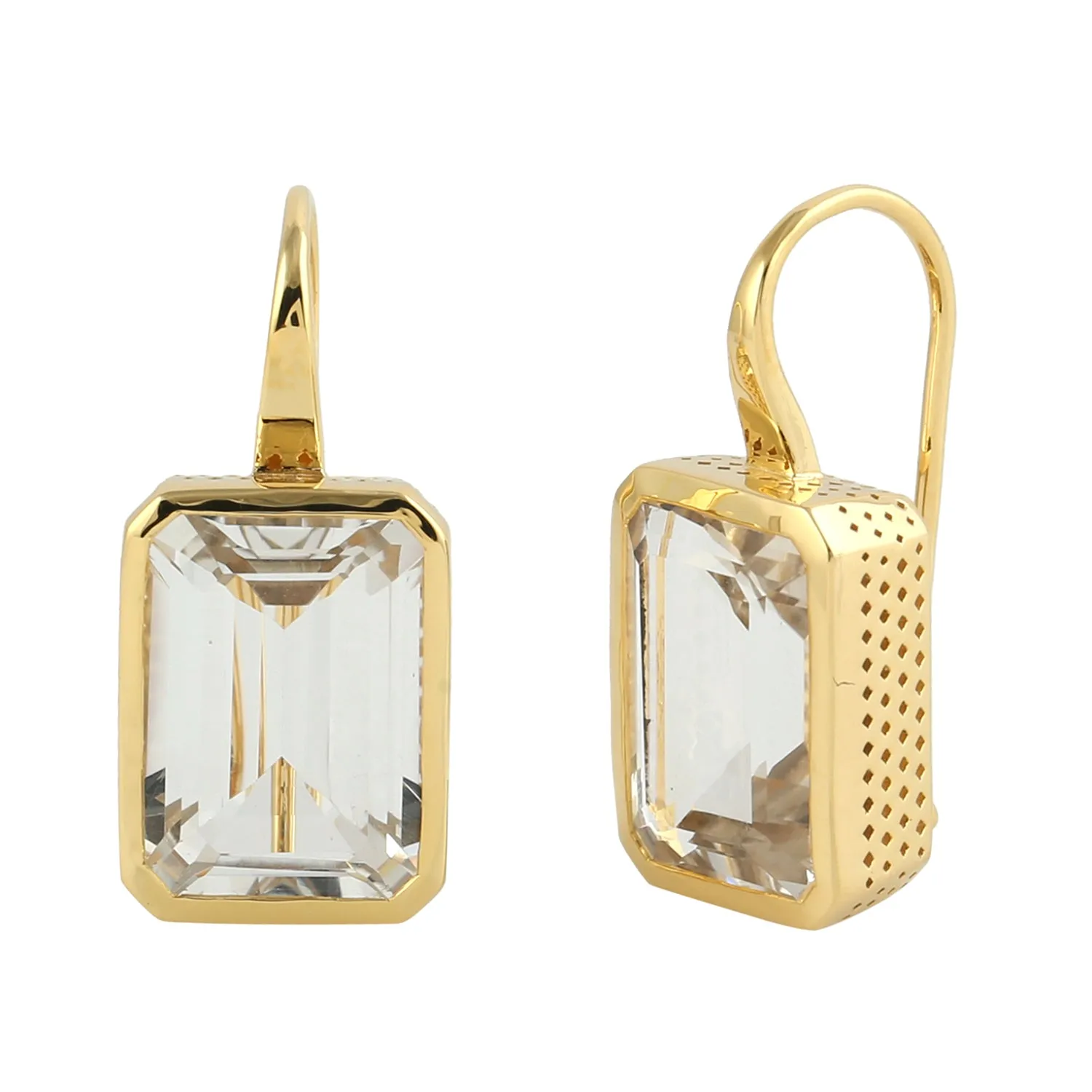 Octagon Topaz Gemstone Fish Ear Hook Earrings Jewelry In 18k Yellow Gold