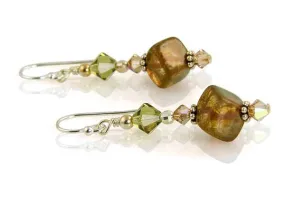 Olive Topaz Crystal Beaded Earrings