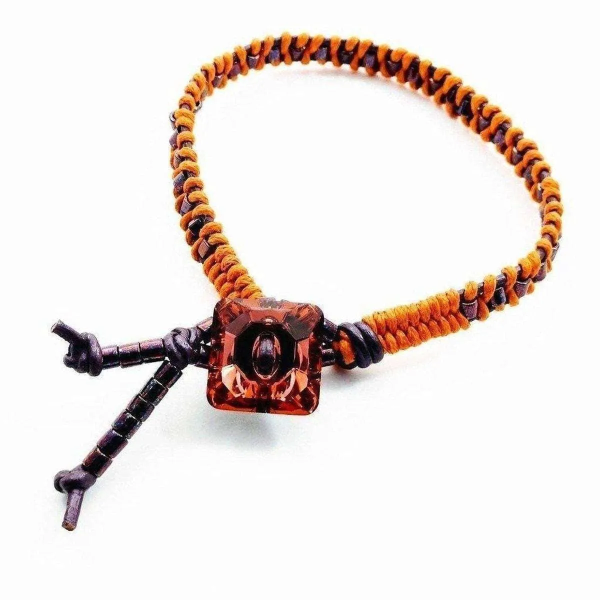 Orange Purple Leather Beaded Rattlesnake Tail Weave Bracelet