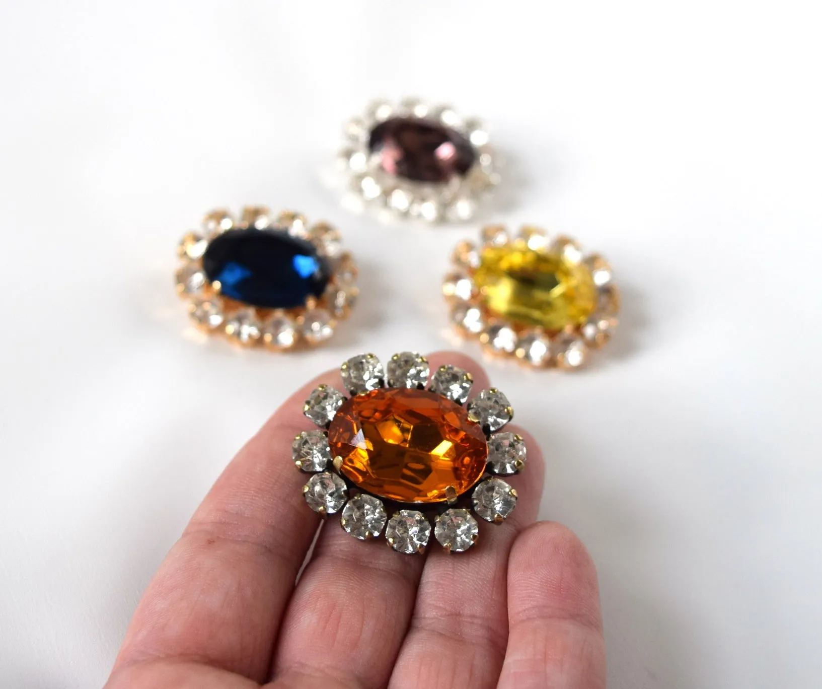 Orange Topaz Crystal Cluster Brooch