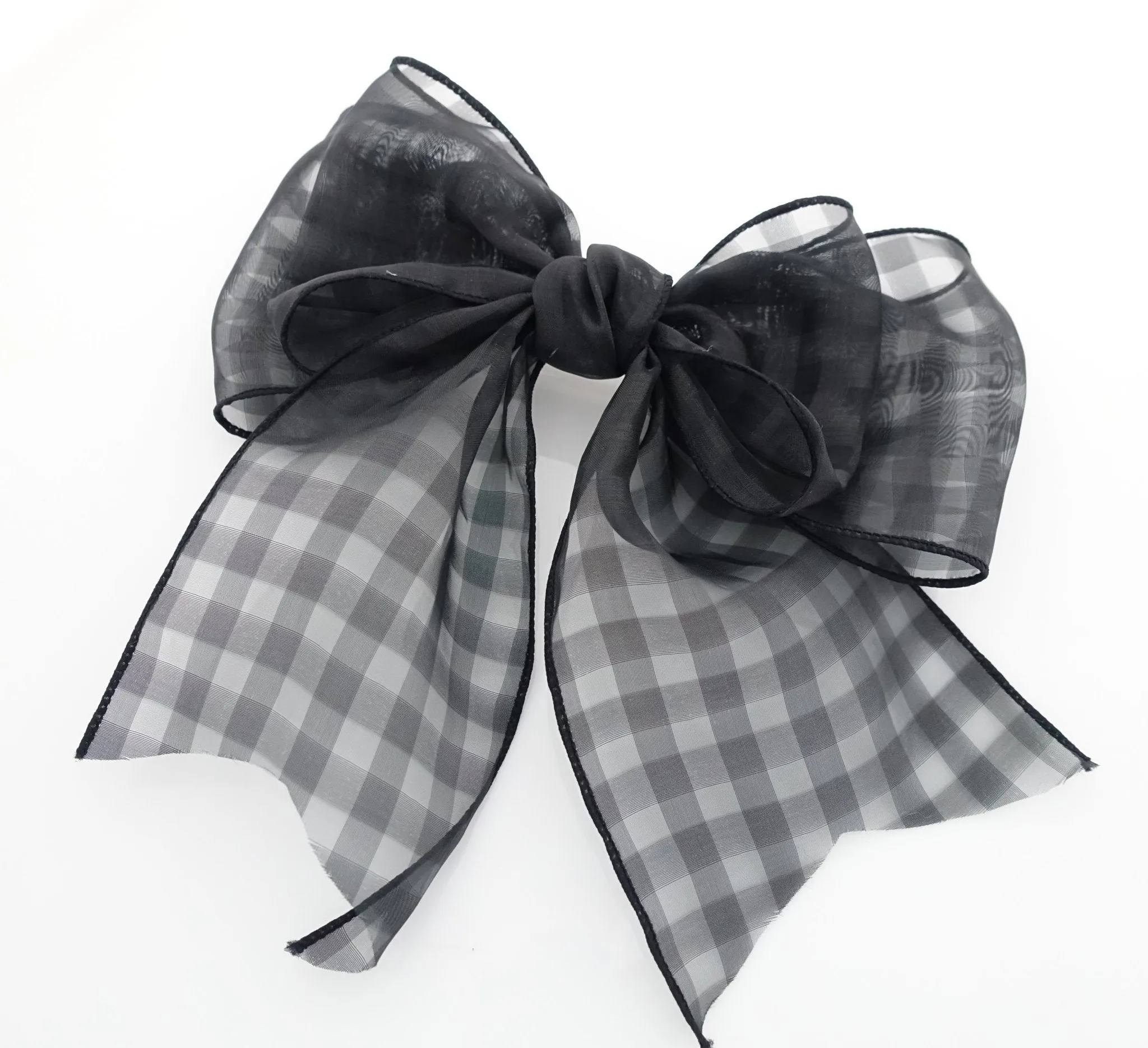 Organdy Fine Mesh Check Solid Big Bow French Hair Barrette for Women