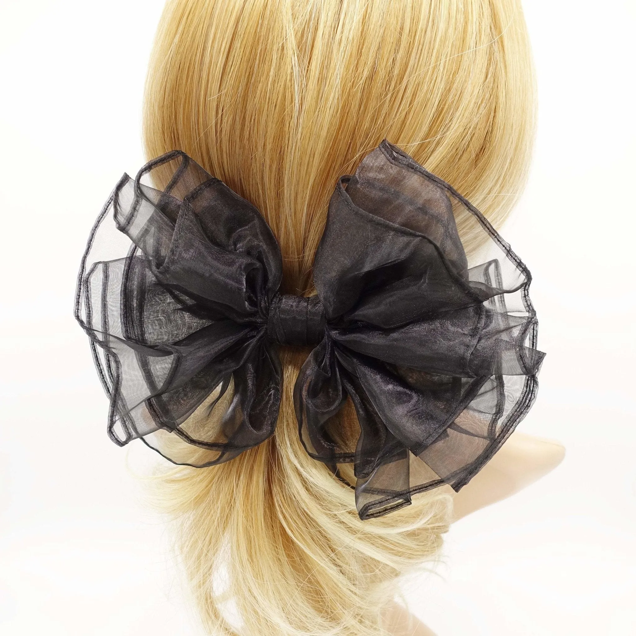 organza layered hair bow sheer fabric voluminous hair accessory for women