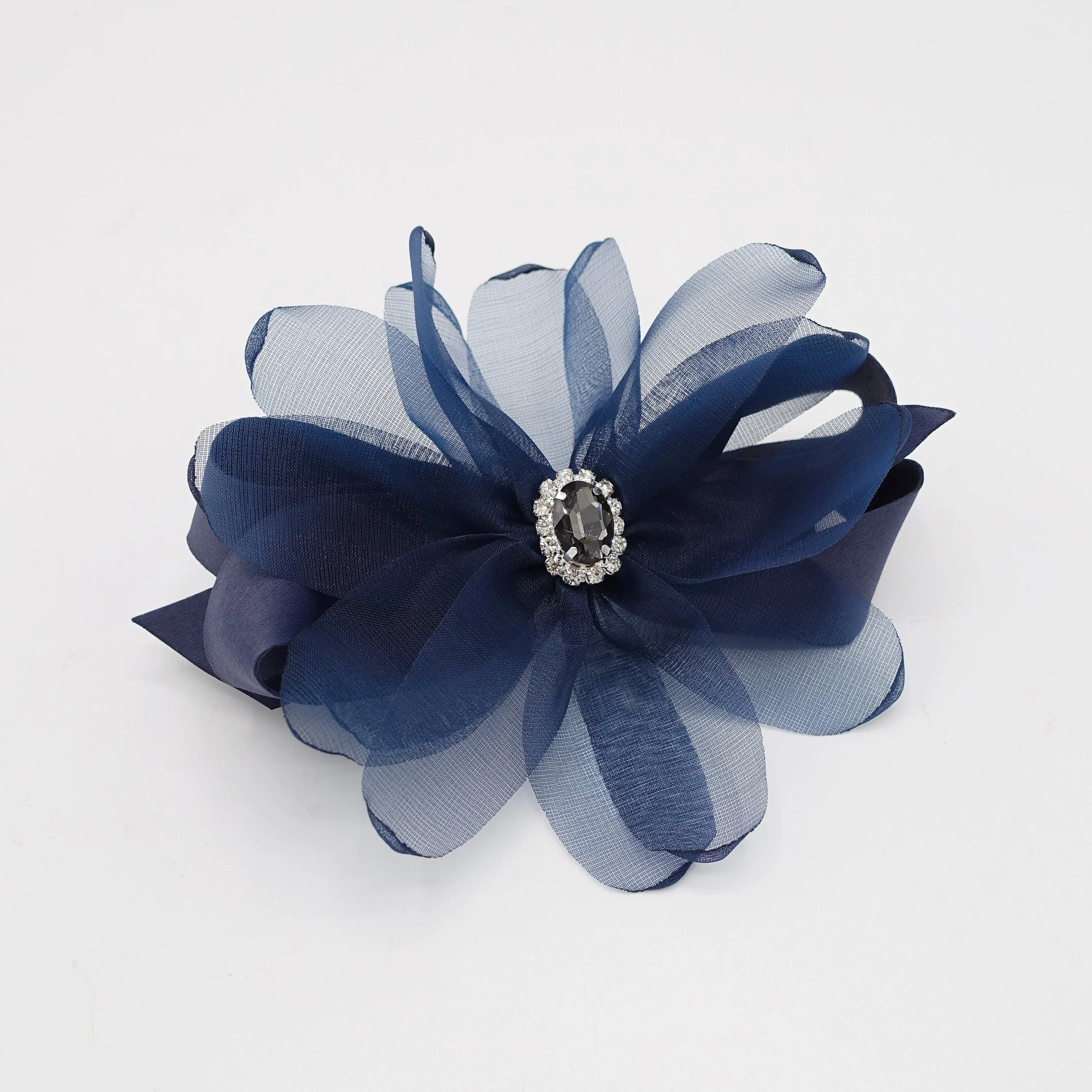 organza petal flower hair barrette rhinestone embellished hair bow women accessory