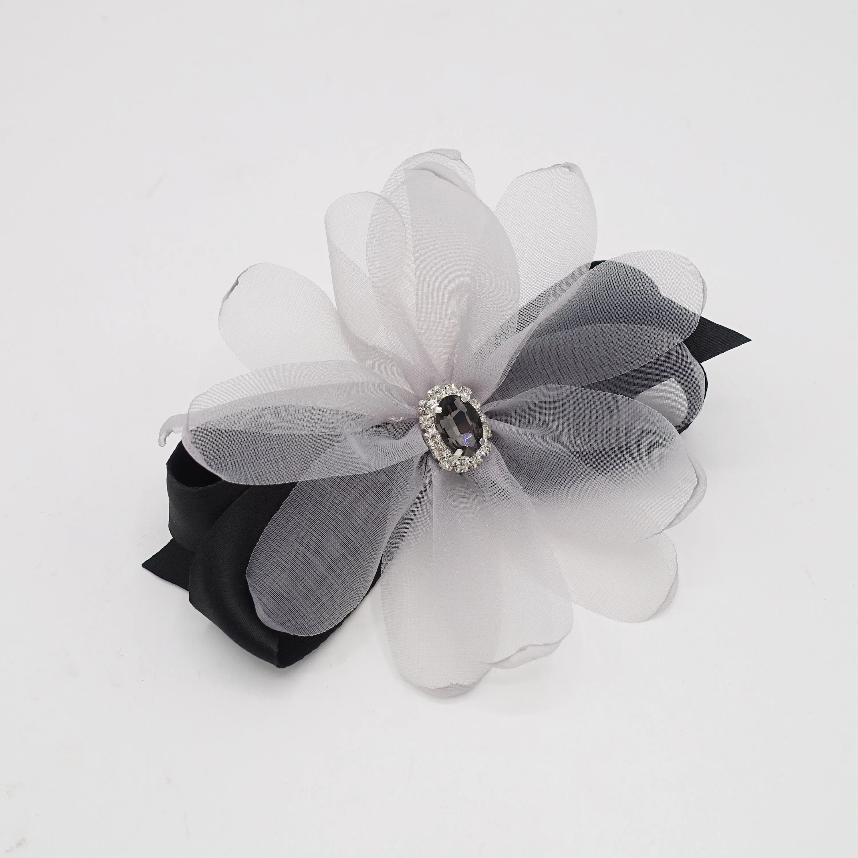 organza petal flower hair barrette rhinestone embellished hair bow women accessory