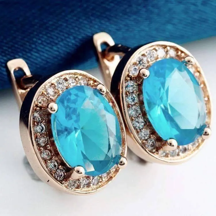 Oval Solitaire Halo Earrings in Sapphire, Emerald, Topaz or White CZ For Woman