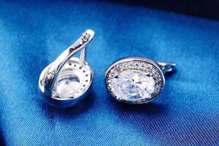 Oval Solitaire Halo Earrings in Sapphire, Emerald, Topaz or White CZ For Woman