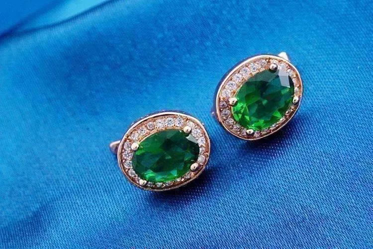 Oval Solitaire Halo Earrings in Sapphire, Emerald, Topaz or White CZ For Woman