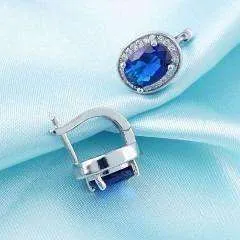 Oval Solitaire Halo Earrings in Sapphire, Emerald, Topaz or White CZ For Woman