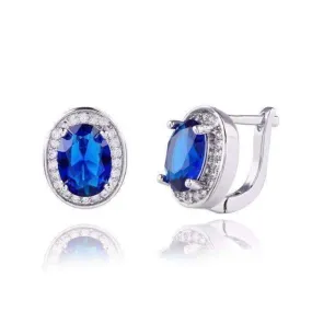 Oval Solitaire Halo Earrings in Sapphire, Emerald, Topaz or White CZ For Woman