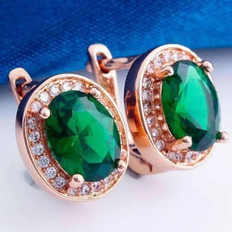 Oval Solitaire Halo Earrings in Sapphire, Emerald, Topaz or White CZ For Woman