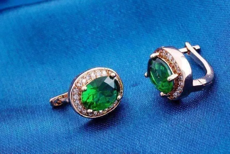 Oval Solitaire Halo Earrings in Sapphire, Emerald, Topaz or White CZ For Woman