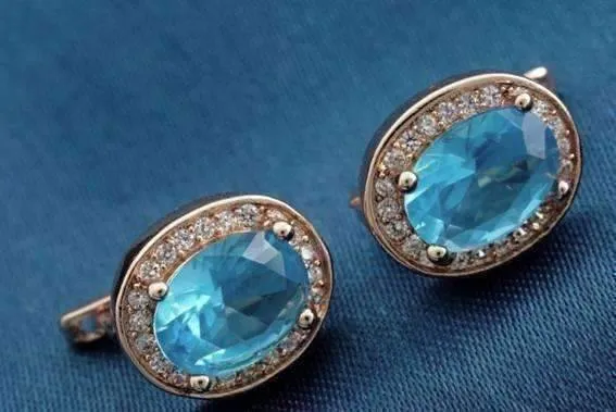 Oval Solitaire Halo Earrings in Sapphire, Emerald, Topaz or White CZ For Woman