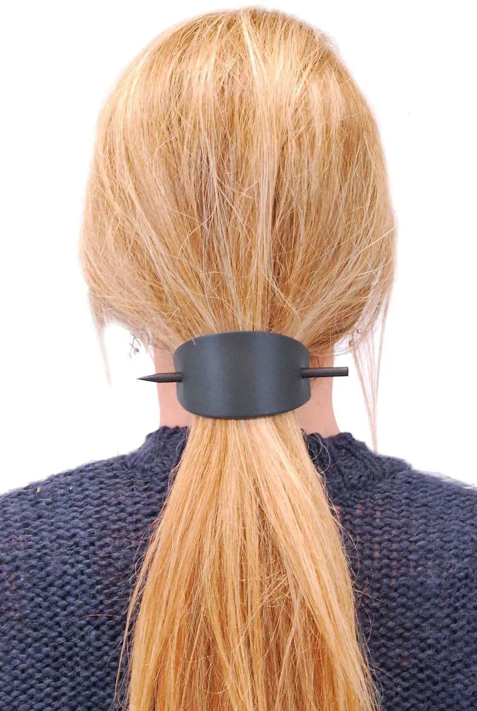 Oversized Large Black Leather Stick Barrette #AH14090K