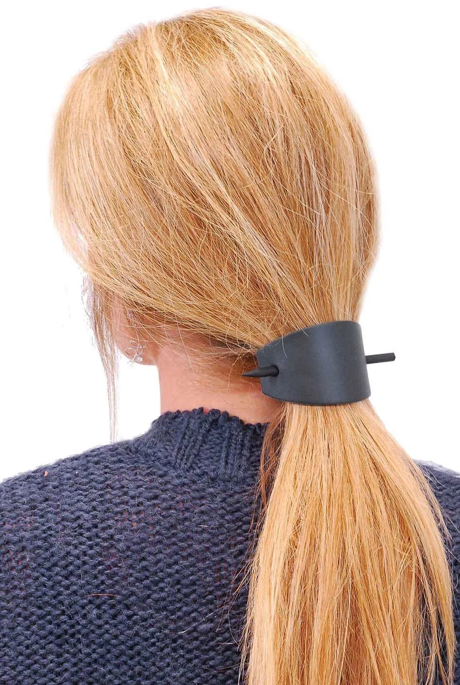 Oversized Large Black Leather Stick Barrette #AH14090K