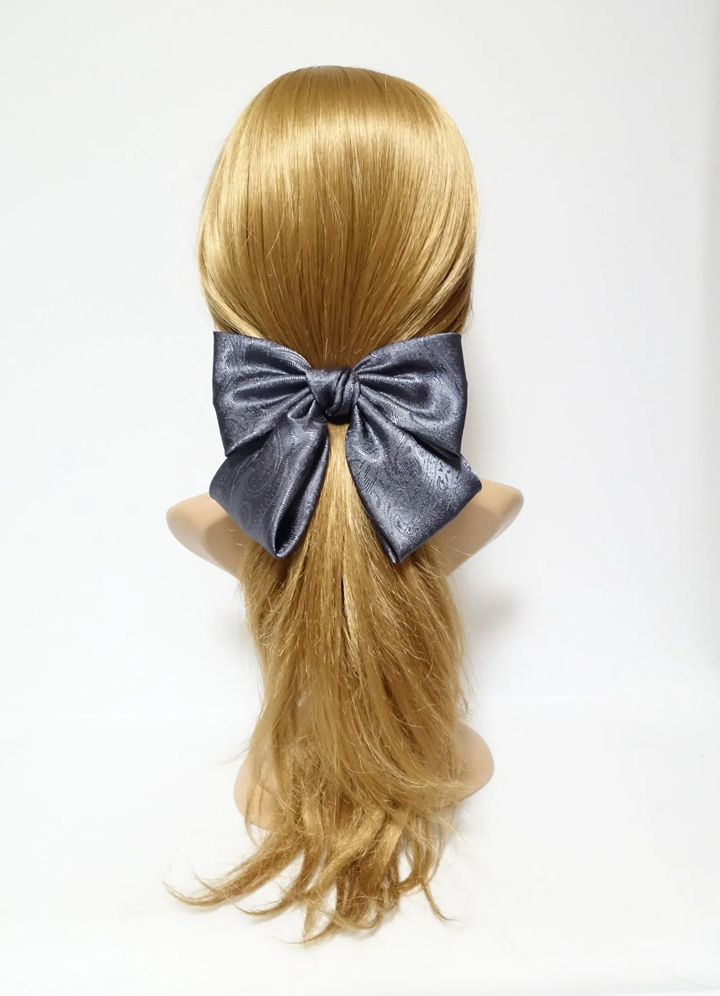 paisley pattern satin hair bow barrette glossy women hair bow accessories