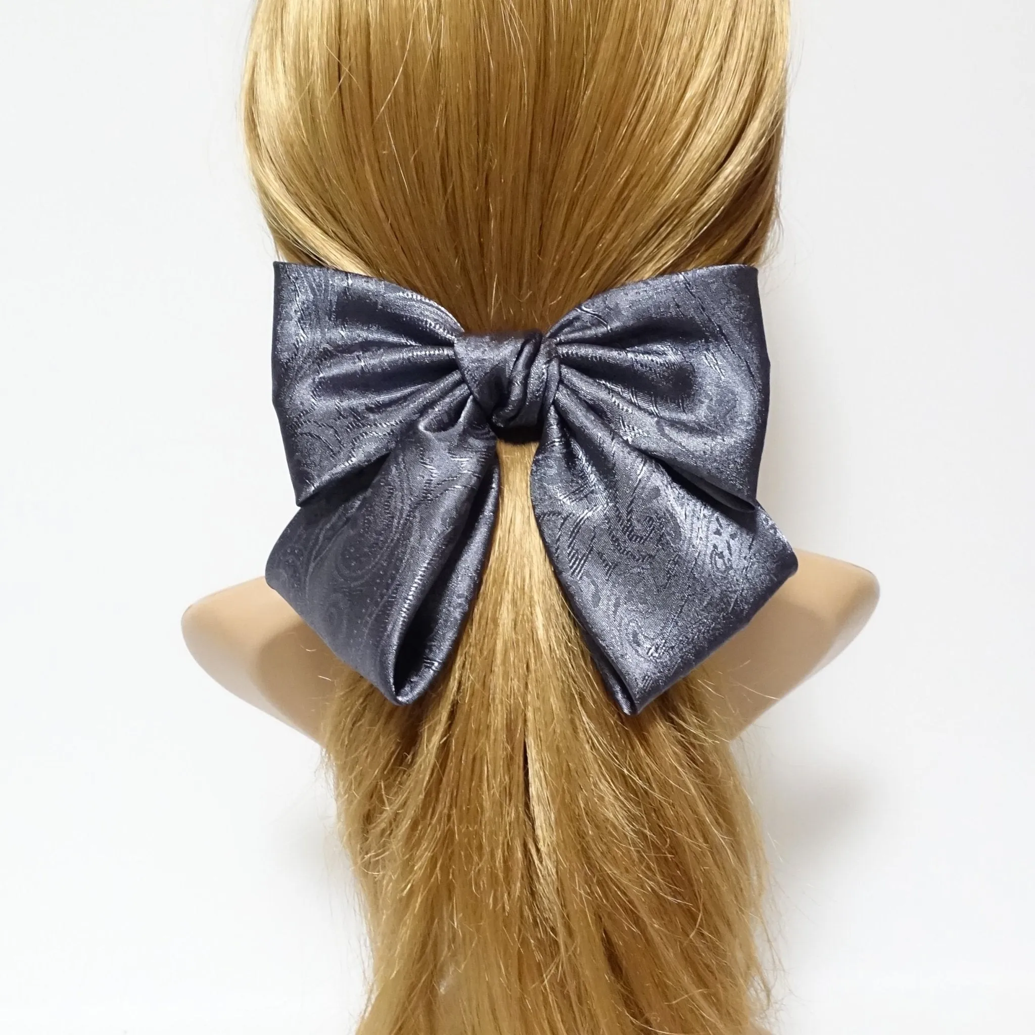 paisley pattern satin hair bow barrette glossy women hair bow accessories