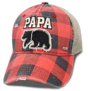 Papa bear Red Plaid Mesh Snapback Ball Cap