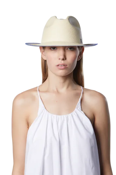 Paresi Panama Hat, Electric Blue Stitch