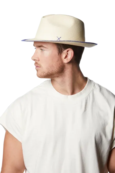 Paresi Panama Hat, Electric Blue Stitch